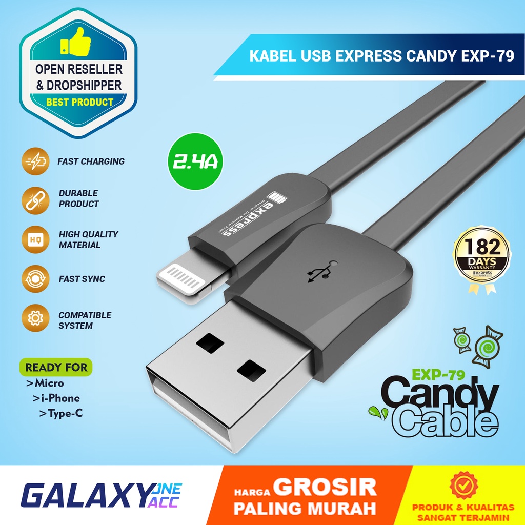 Jual KABEL CHARGER FAST CHARGING 2.4A EXPRESS CANDY EXP-79 MICRO,I ...