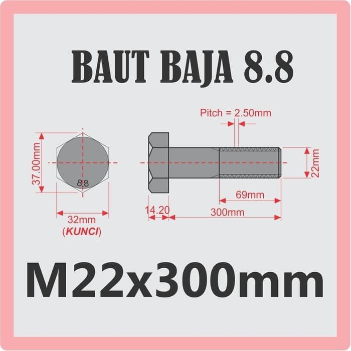 Jual Baut Mur Baja 8.8 - M22 X300mm - Baut Baja Hitam - Hex Bolt Nut ...