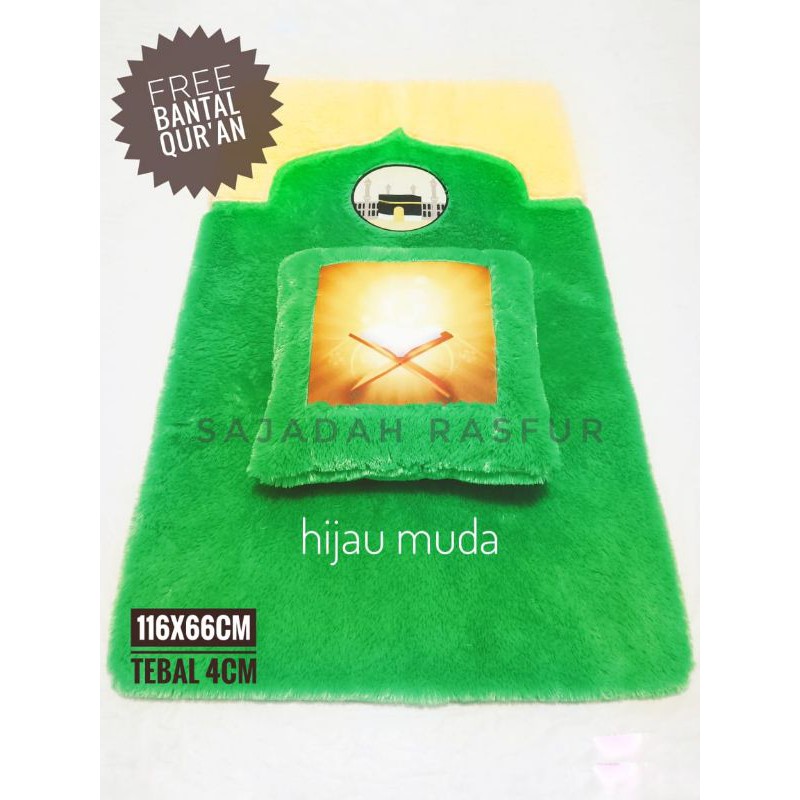 Jual sejadah motif bulu rasfur premium tebal 4 cm bonus bantal 35x35 cm ...
