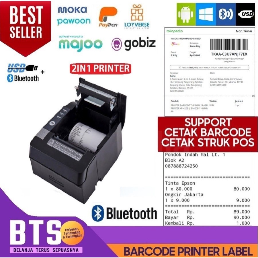 Jual Printer Thermal Bluetooth Cetak Struk Kasir Cetak Resi Label Mm Shopee Indonesia