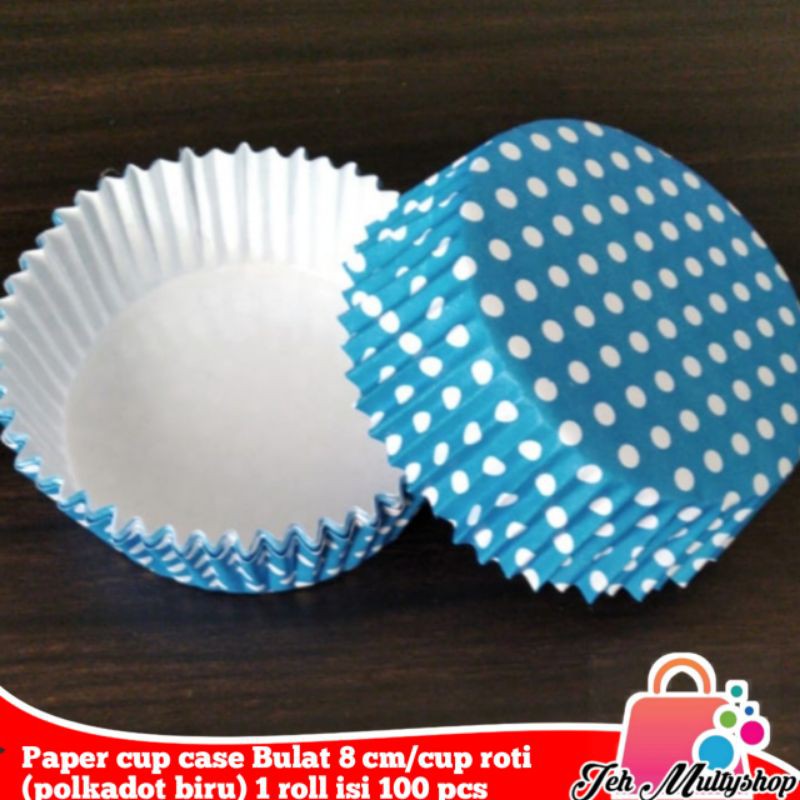 Jual Paper cup case Bulat 8 cm/cup roti (polkadot biru) 1 roll isi 100 ...