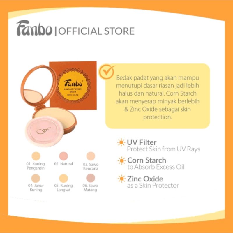 Jual Fanbo Gold Compact Pancake Powder Gold / Bedak Padat Original Bpom ...