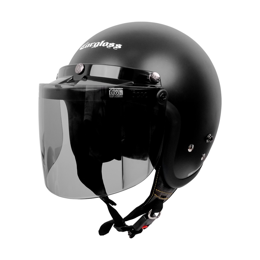 Jual Cargloss CFM Retro Visor Flat Smoke Helm Half Face Black Doff