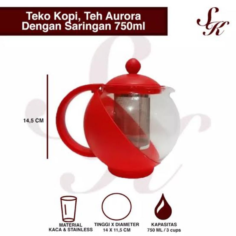 Jual Teko Kaca Teh Plus Saringan Aurora Teapot Murah 750ml Shopee Indonesia 8728