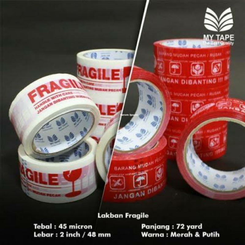 Jual Lakban Fragile Merah Putih MY TAPE 48 mm/2 inch 72 yard 100 yard ...