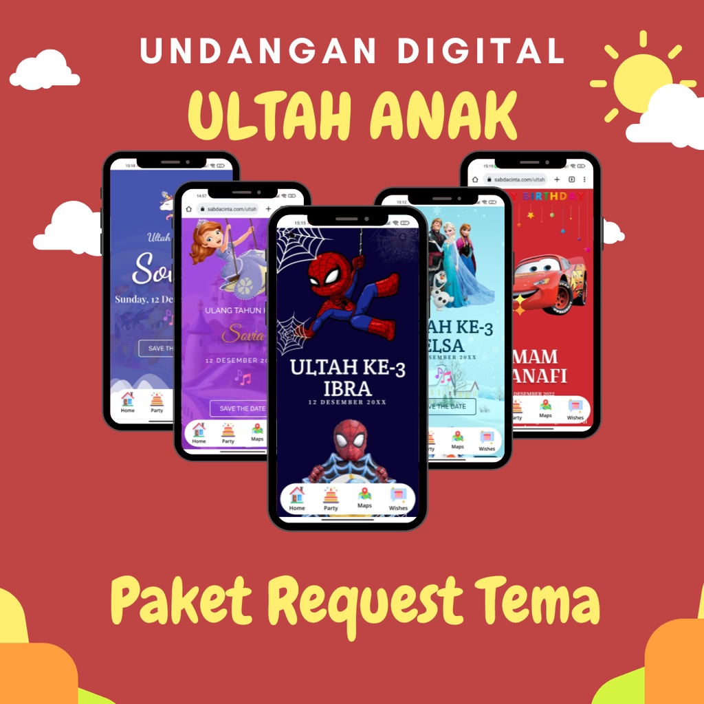 Undangan Digital Ulang Tahun atau Ultah Anak Digital Web Website Tema Costume/Request Tema/Custom