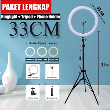 Ring Light Tripod 33 Cm Paket Komplit Vloger Make Up Live