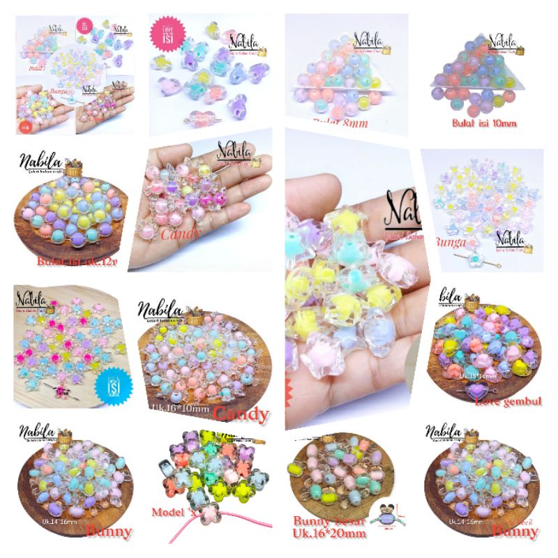Jual (25g) Mote manik-manik bening isi diy craft untuk gelang dan ...