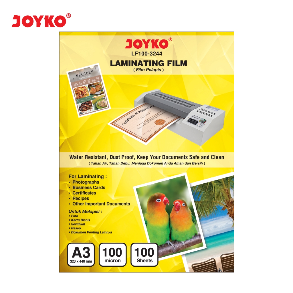 Jual Laminating Film Plastik Laminating Joyko LF1003244 A3 100 Sheets