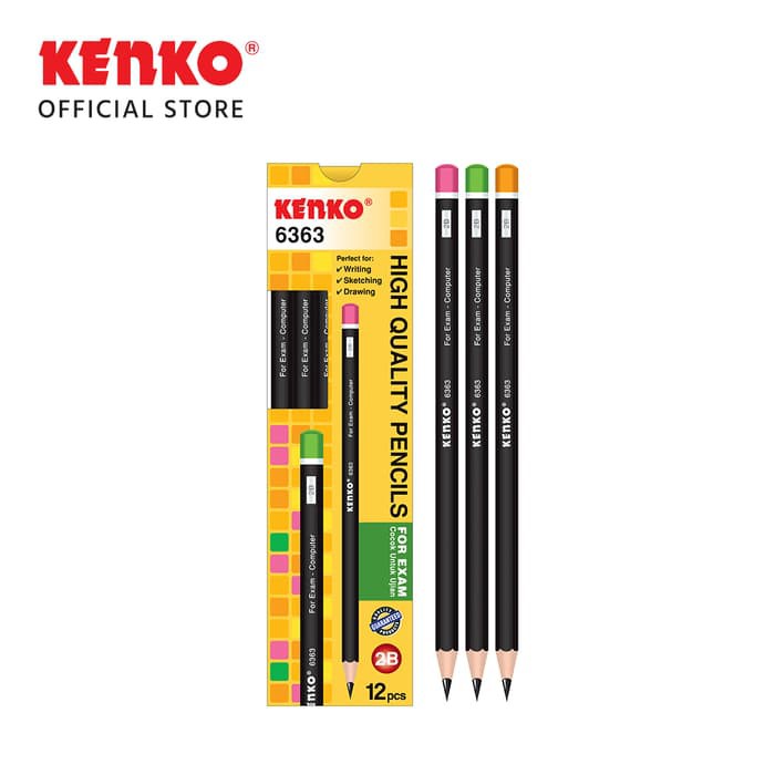 Kenko Pencil 2B-6363 Matte Black Mix Color 3 PCS
