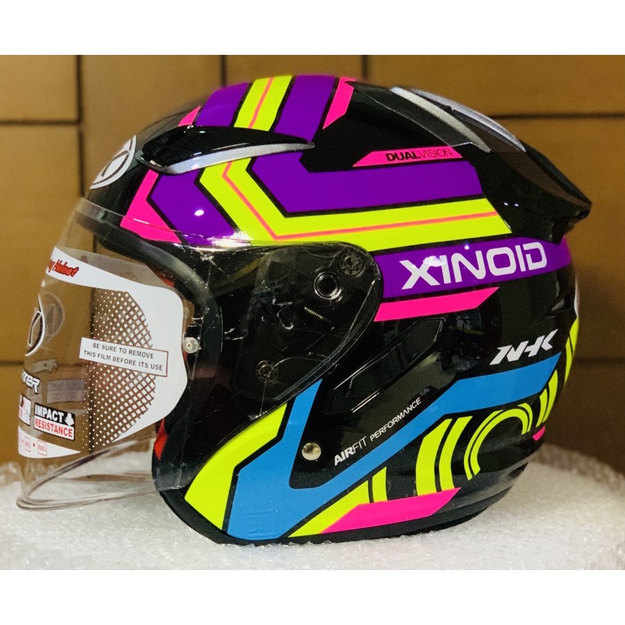 Jual Helm NHK R1 Xinoid Black Purple Yellow Double Visor Half Face ...