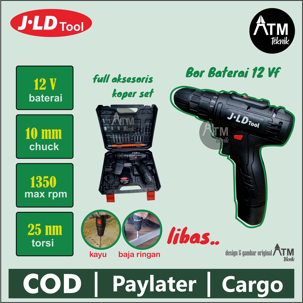 Jual JLD 12V - Set Bor Obeng Bor Baterai 12 Volt 2 Baterai Cordlesss ...