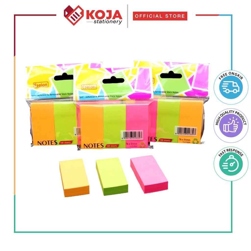 Jual stick note / post it / kertas memo eselon 3 warna uk 76x51mm