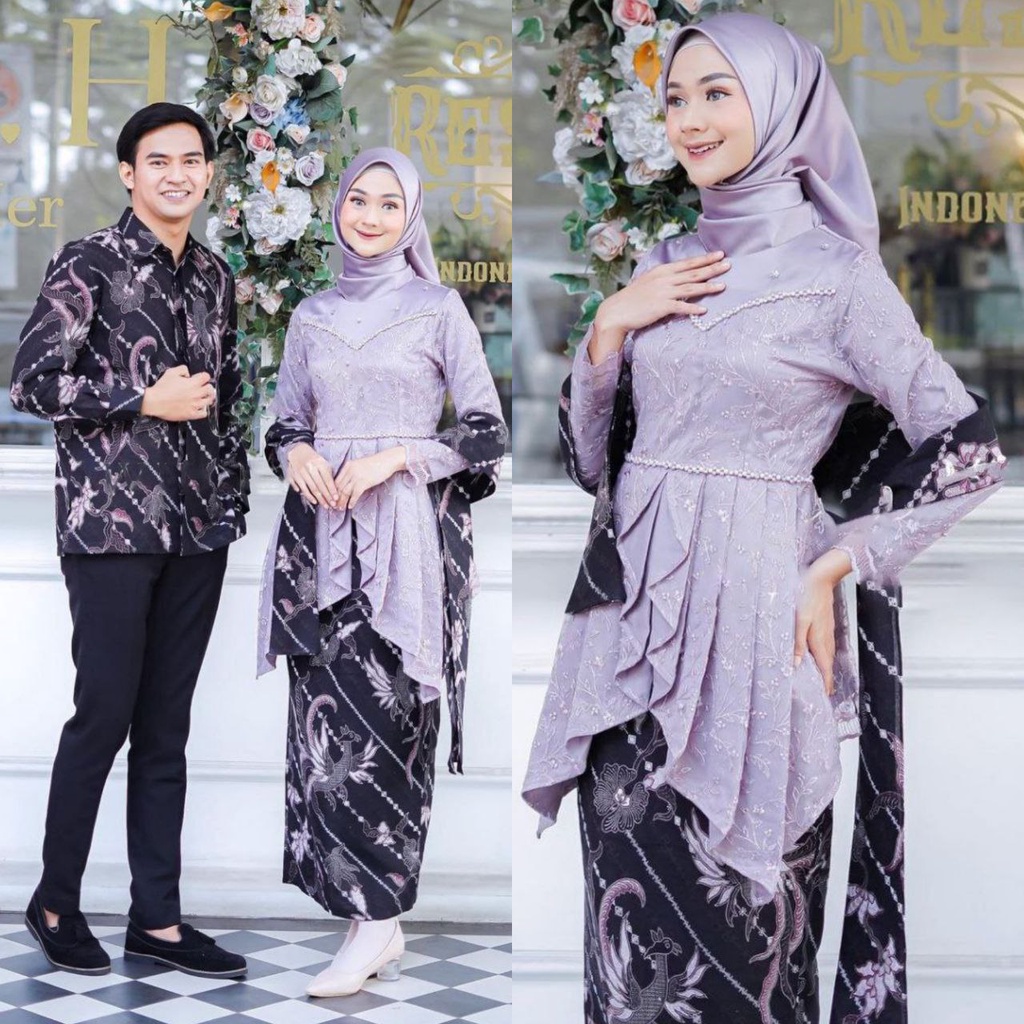 Jual Set Couple Kebaya Laffeya Warna Mauve Kebaya Wisuda Tunangan Lamaran Kekinian Terbaru