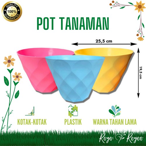 Jual Pot Wadah Tempat Kotak Plastik Bunga Tanaman Ringan Motif Kotak Kotak Wajik Warna Polos