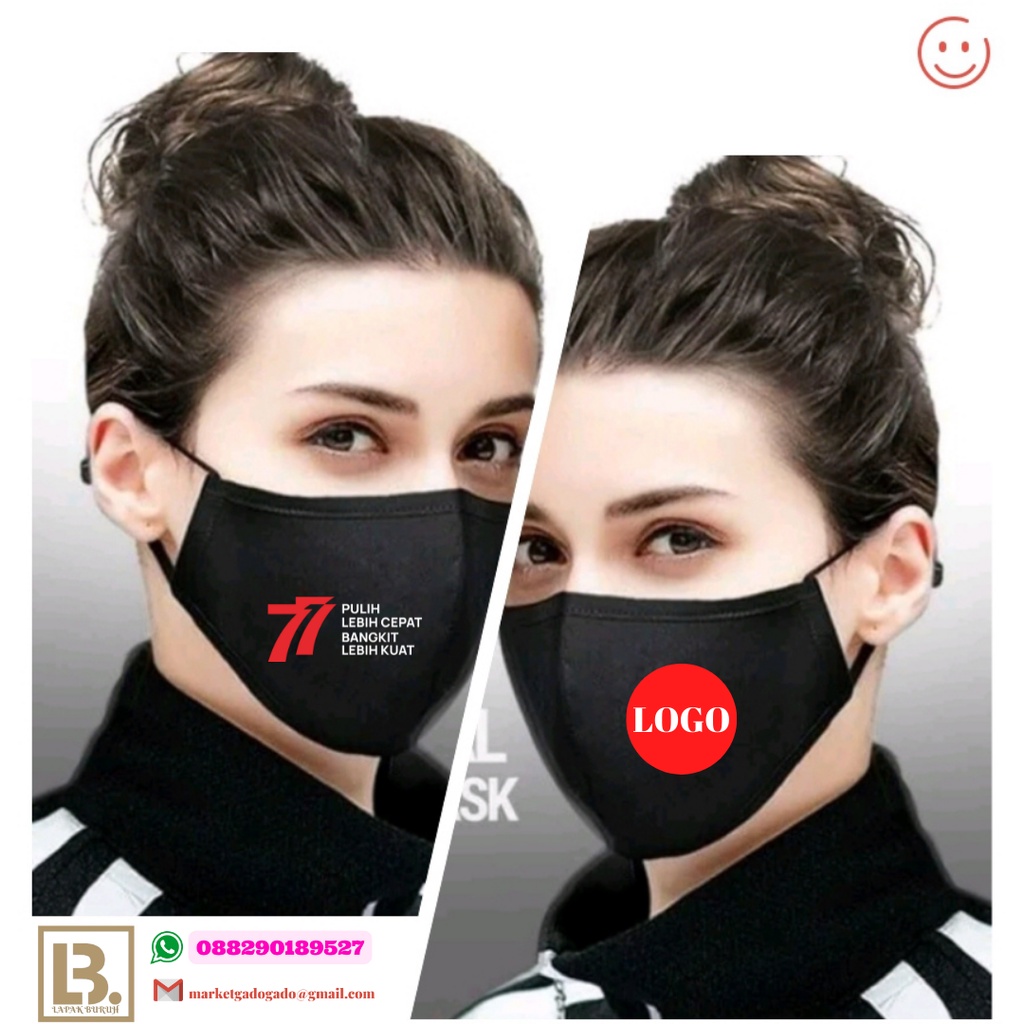 Jual Custom Masker kain 2 lapis logo HUT RI dan logo kalian | Shopee ...
