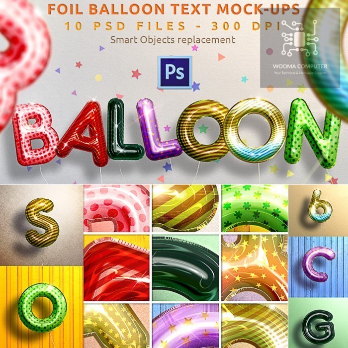 Jual Realistic Balloon Text Mockups - Wooma Computer | Shopee Indonesia