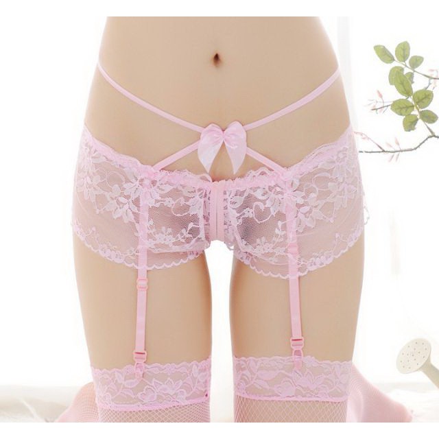 Jual Garter Belt Panties Pink Transparan Tali Silang