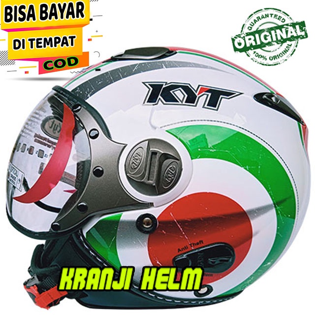 Jual Helm / Helm half face / Helm kyt elsico 1 white green terlaris