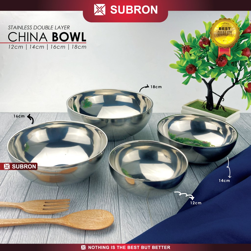 Jual SUBRON China Bowl Mangkok Stainless 11.5cm 14cm Mangkuk Makan ...