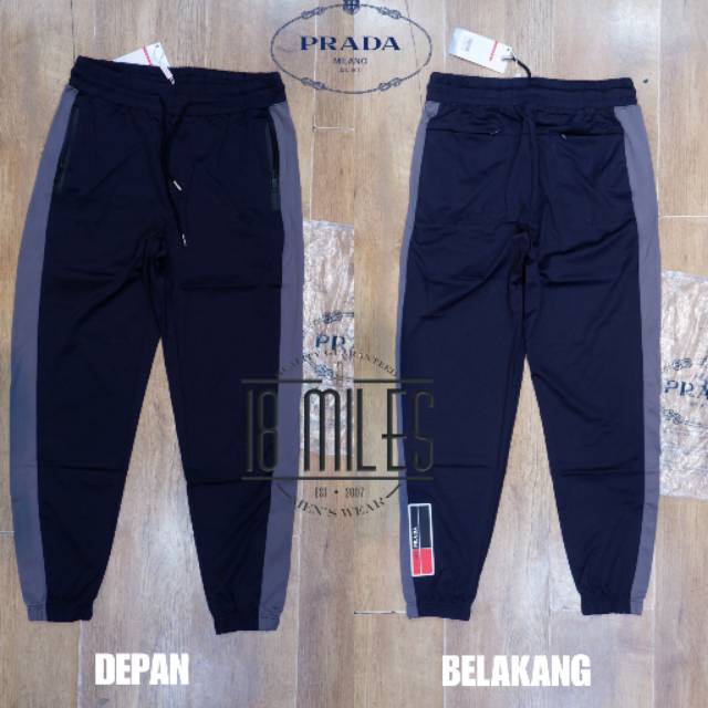 Jual celana jogger P R A D A track pants rubber cuff import slim fit UNISEX Shopee Indonesia