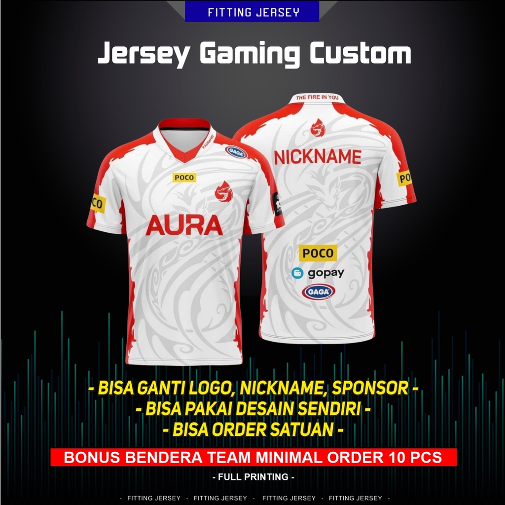 Jual JERSEY GAMING AURA ESPORT CUSTOM FREE NICKNAME DRI FIT PREMIUM