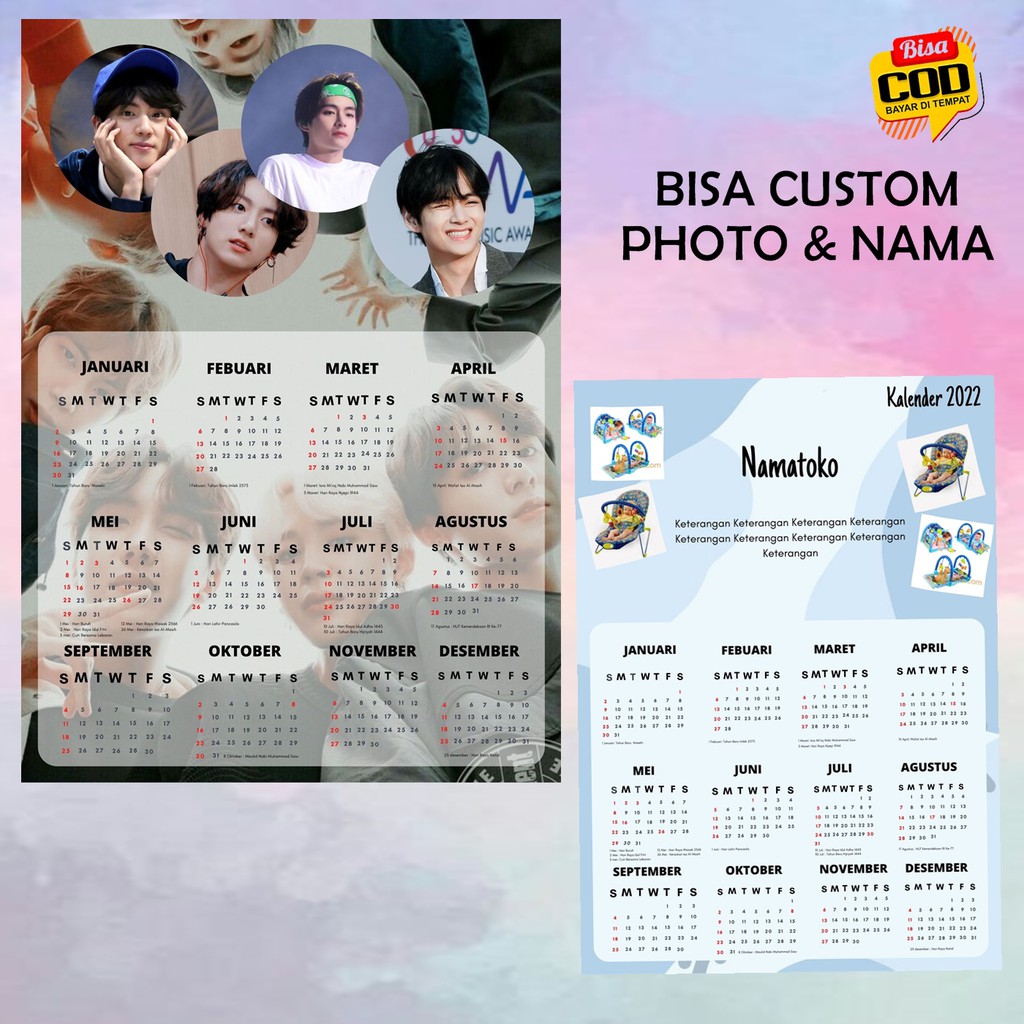 Jual Cetak Kalender 2024 Custom Photo Dan Nama Ukuran A3 Shopee Indonesia
