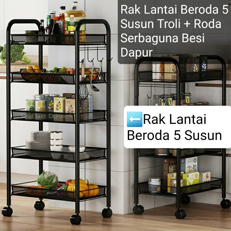 Jual Rak Lantai Beroda 5 Susun Troli Dorong Roda Serbaguna Besi Dapur ...