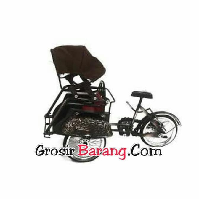 Jual Miniatur Pajangan Dekorasi Rumah Becak Besi Logam Hiasan Ruang