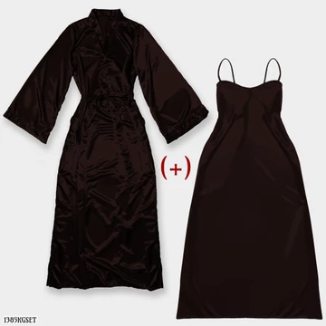 FOLVA Kimono Set Baju Tidur Satin 1385KGSET Coklat All Size