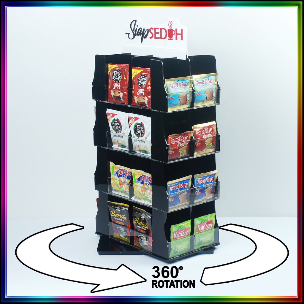 Jual Rak Akrilik Kopi Display Siap Seduh Pedestal Rotate Putar Large ...