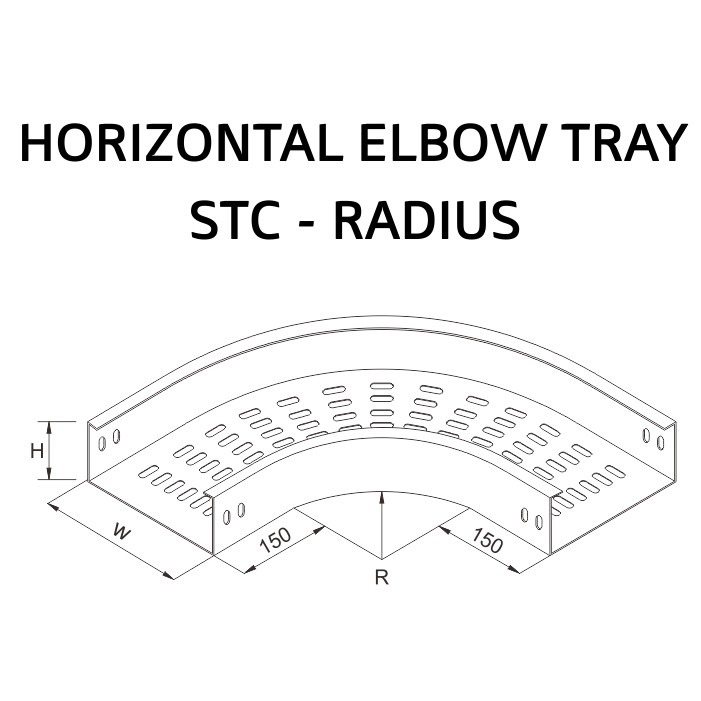 Jual Horizontal Elbow Cable Tray STC Radius W50 x H50 x R150, 300, 450, 600 HDG Plat 1,8mm