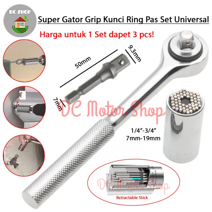 Jual 3 Set Kunci Pas Sok Socket Universal Super Gator Grip Wrench Ring