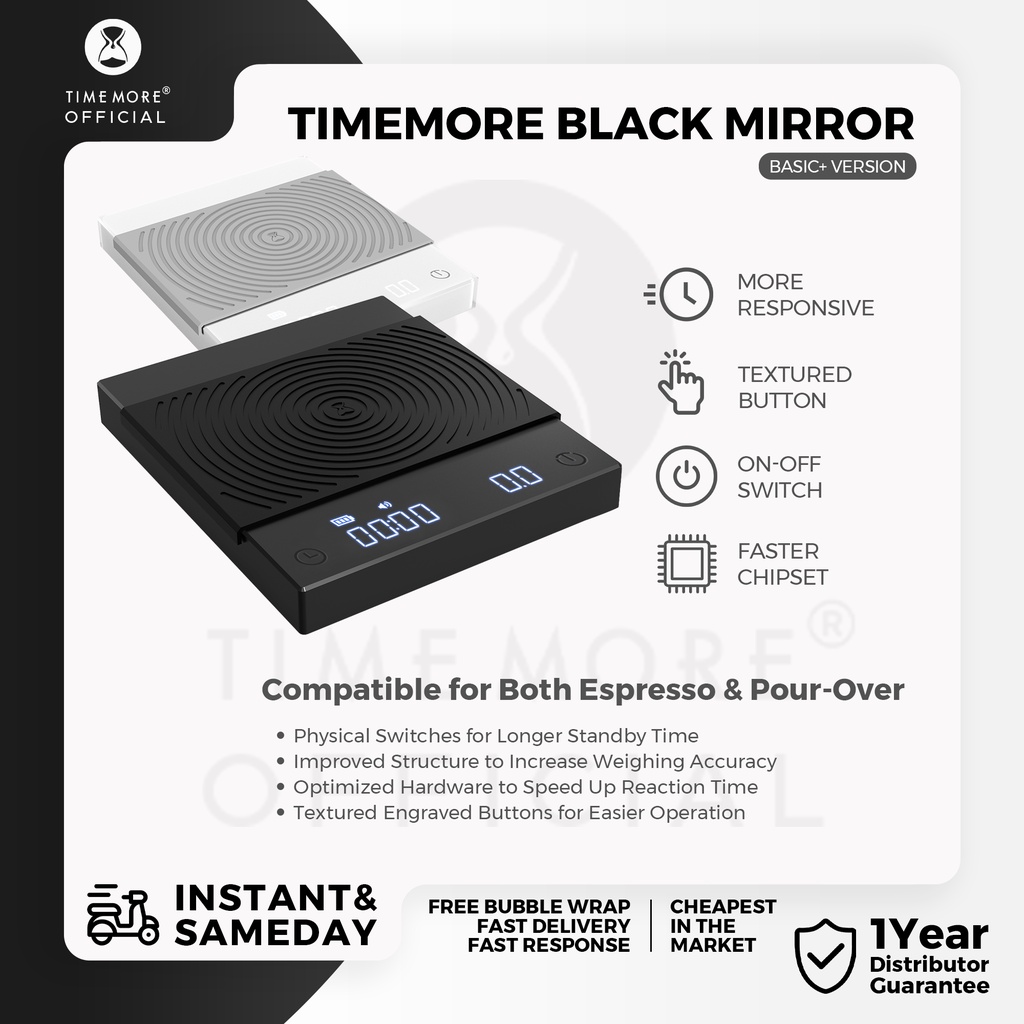 TIMEMORE Basic Plus Black Mirror Pour Over Coffee and Espresso Scale Basic+  Electronic Scale Auto Timer Kitchen scale 0.1g / 2kg