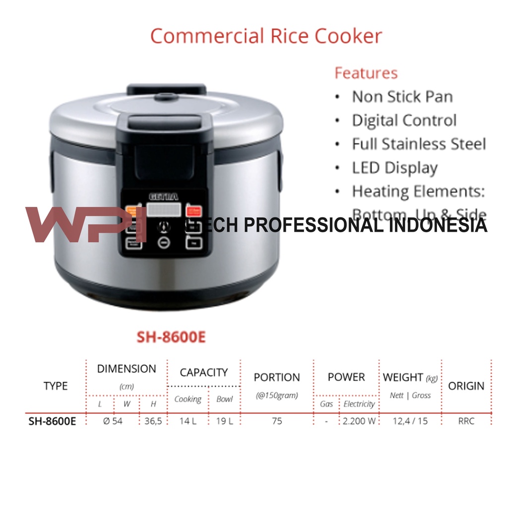 Jual Getra SH8600E Commercial Electric Rice Cooker Pemasak Nasi