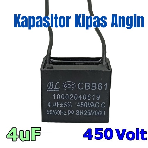 Jual Capacitor 4/450V AC Kotak Hitam 2 Wire Kapasitor Kipas Angin 4uF