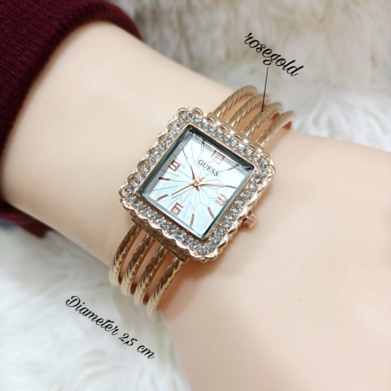 Jual (ZW)JAM TANGAN GUESS COLLECTION KOTAK RING DIAMOND TALI RANTAI ...