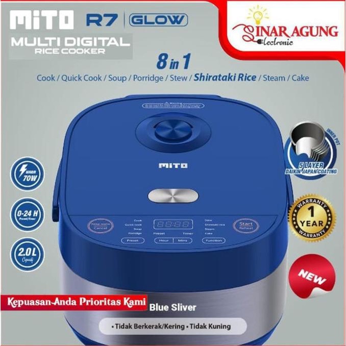 Jual MITO MULTI DIGITAL RICE COOKER R7 GLOW [2 LTR / 8IN1] BLACK GOLD Shopee Indonesia