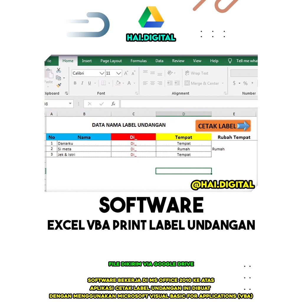 Jual Aplikasi Softwear Excel VBA Print Label Undangan Otomatis | Shopee ...