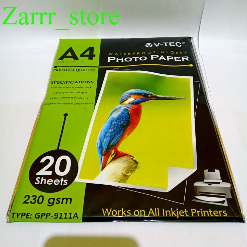 Jual 20 LEMBAR 1 PACK Kertas Foto A4 Glossy VTec 230 Gsm Photo Paper A4 Glossy Vtec 230Gsm