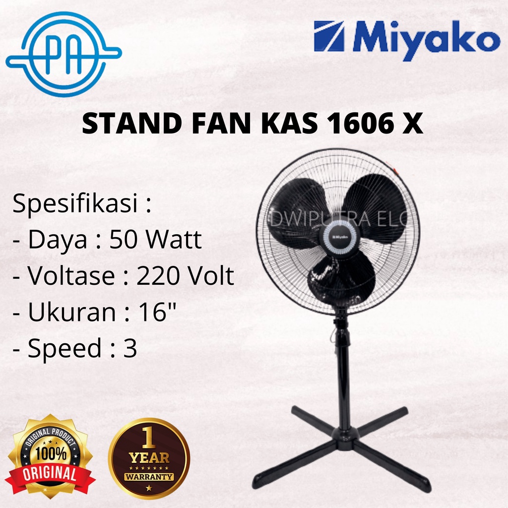 Jual KIPAS ANGIN BERDIRI STAND FAN MIYAKO KAS1606X KAS 1606 X HITAM