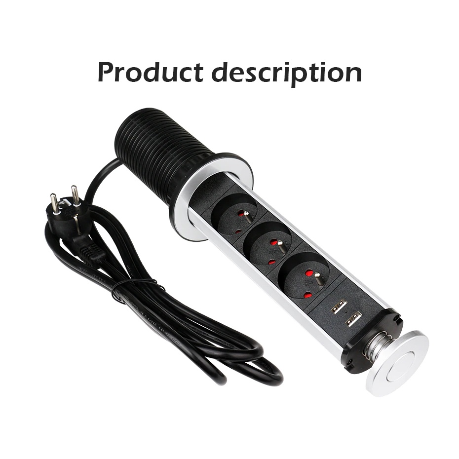 Jual Stop Kontak Pull Pop UP 3 Electric Plug Socket + 2 USB Port EU ...