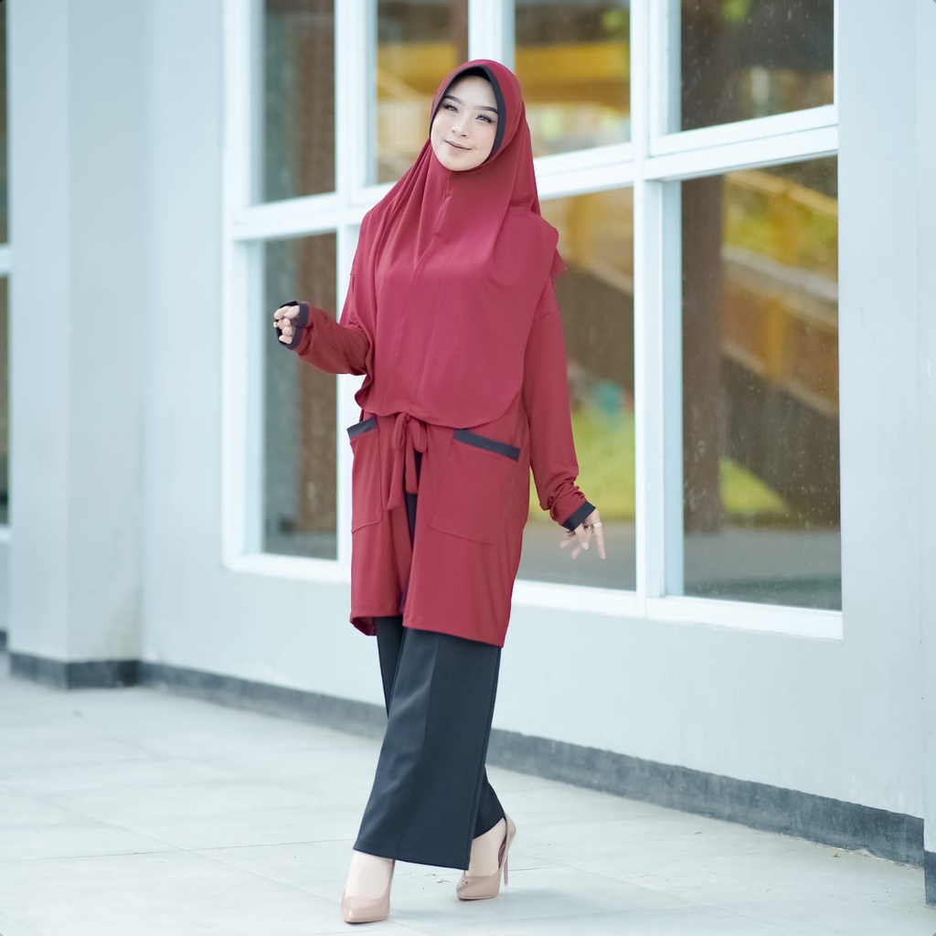 sansanhijab Hijab Syar’i Cleo Cardigan Ped – Cardigan Panjang dengan Desain  Dinamis dan Elegan
