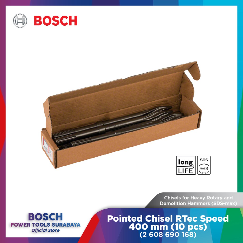 Jual Mata Bobok SDS Max Bosch Pointed Chisel RTec Speed 400mm (Pack isi ...