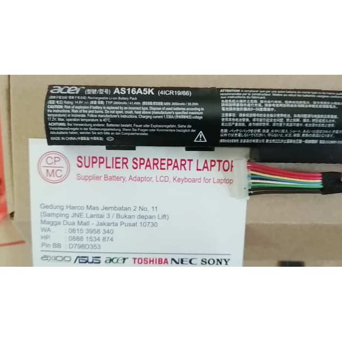 Jual baterai for Acer AS16A5K , AS16A5K (4ICR19/66) , AS16A7K , AS16A8K ...