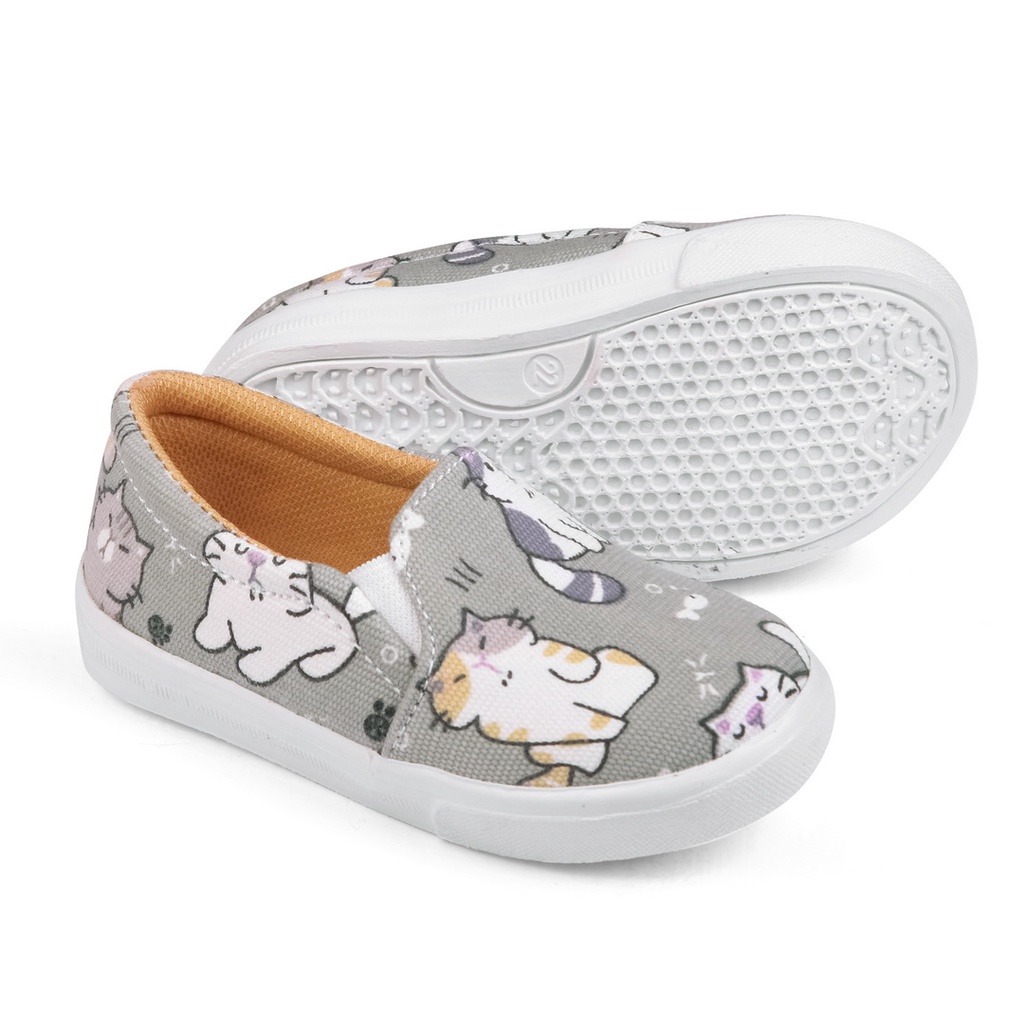 Jual Sepatu Slip on Anak Usia 1 Sampai 2 Tahun Motif E01 Kucing Olive ...