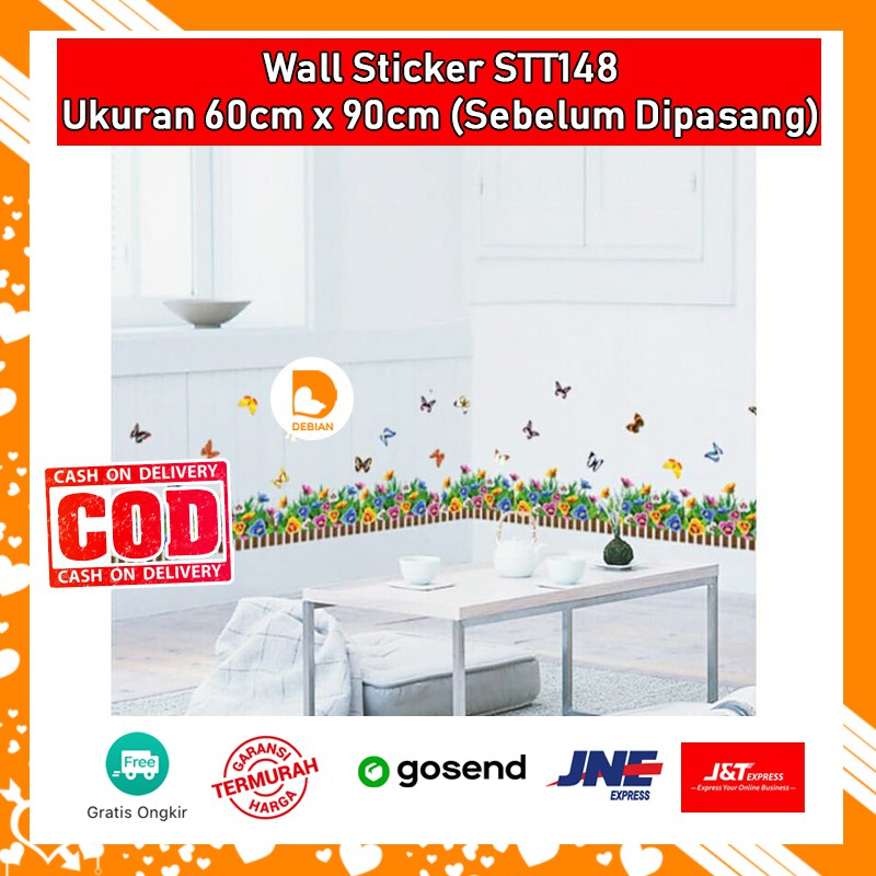 Jual Wallpaper Dinding Wall Sticker Rumah Motif Rumput Bunga Kupu Kupu