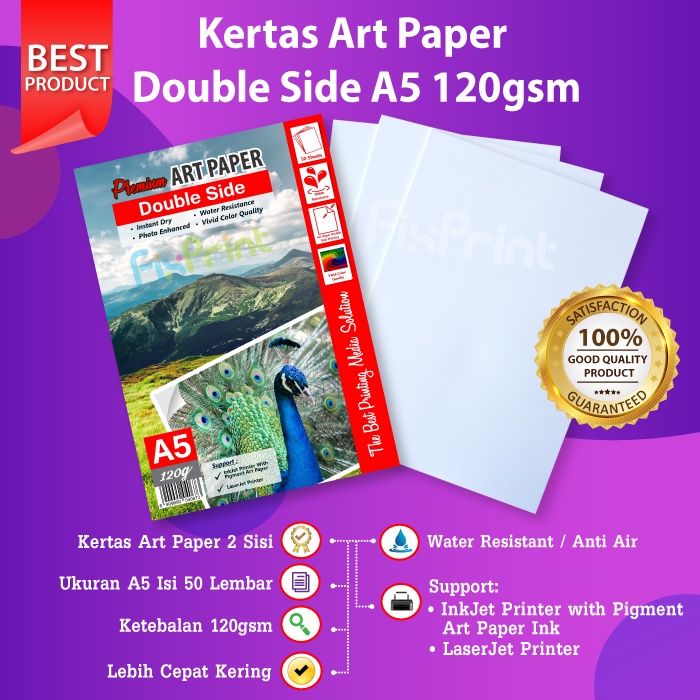Jual 50 Sheets Kertas Photo Art Paper A5 120gsm 120 gsm Print Double