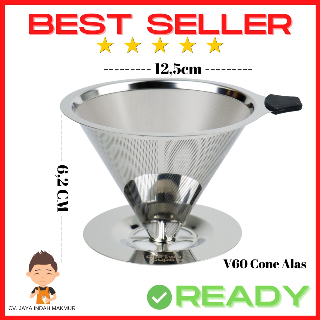 Jual V60 DRIPPER KOPI STAINLESS STEEL METAL COFFEE DRIPPER PAPERLESS Double layer No Ampas