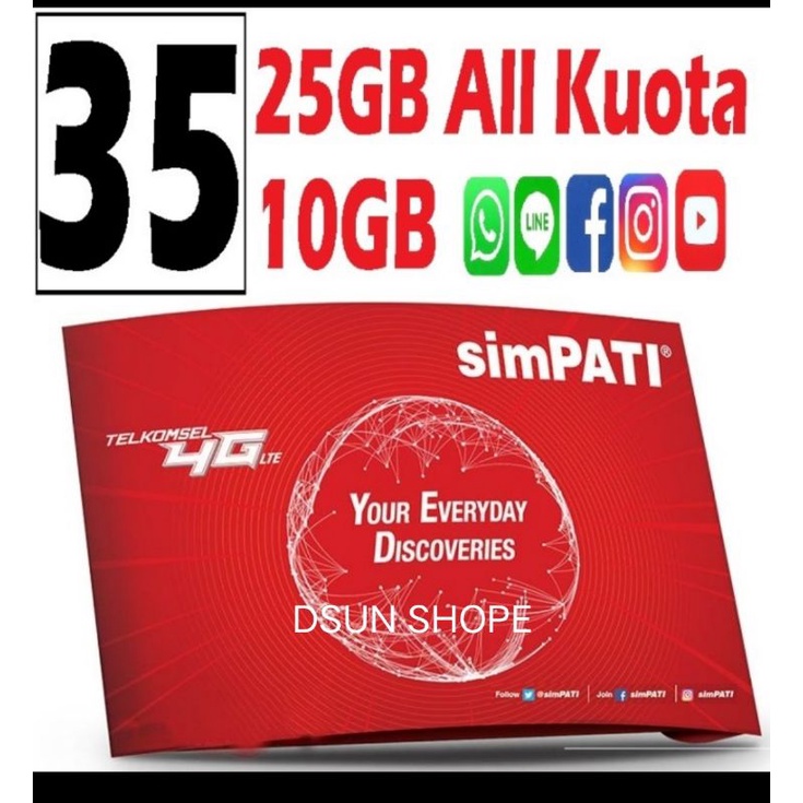 Jual kartu Telkomsel simPATI 35GB 50gb kouta data full 24jam unlimited ...